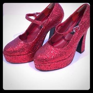 Red Glitter Platform Heels SZ 9